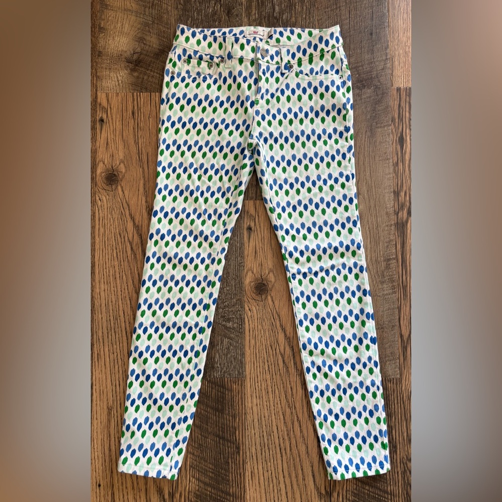 Vineyard Vines Low Rise‎ Skinny Jeans White Blue Green Pants Women's Sz 4 Preppy
